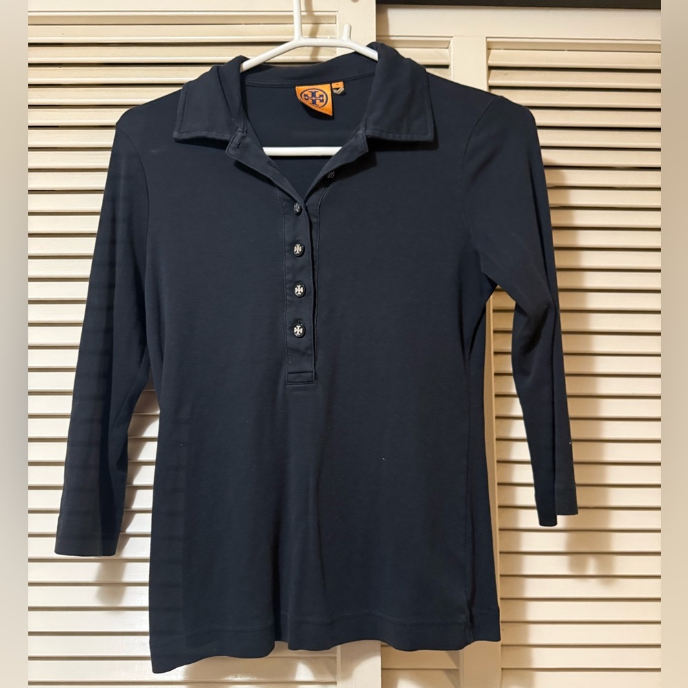 Tory Burch polo shirt 3/4 quarter sleeves - black M